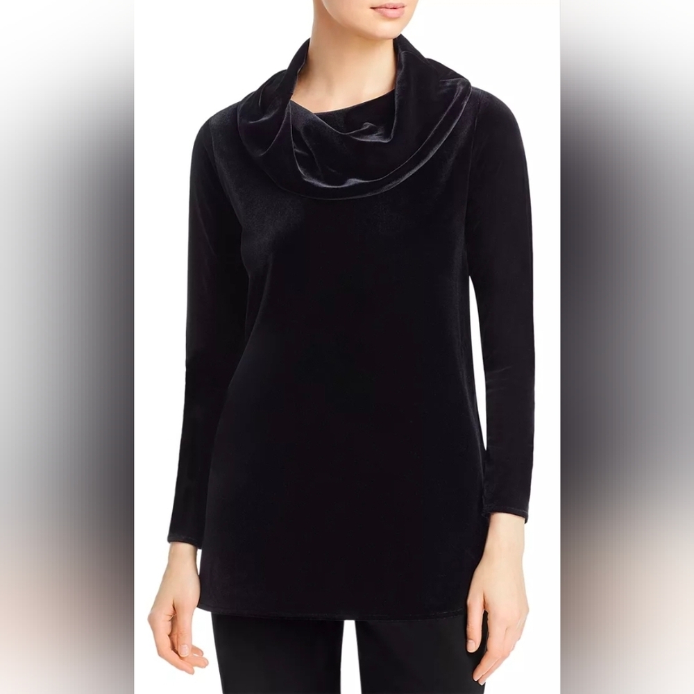 NWT Caroline Rose Velvet Cowl Neck Tunic: Black Made‎ In USA